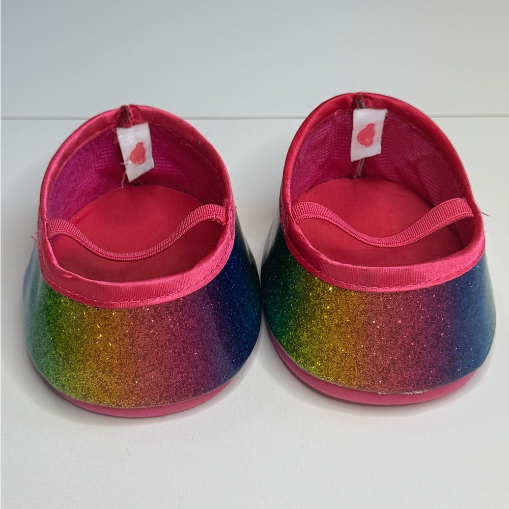 Build a Bear BAB Rainbow Sparkle Shoes Slippers Flats Slip On Shiny Sandals 🌈